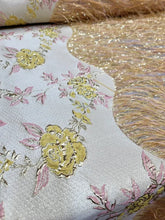 Load image into Gallery viewer, Yellow Brocade Jacquard Fabric By The Yard Floral Pink Brocade fringes
