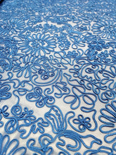 Load image into Gallery viewer, Heavy Bridal Lace Fabric Royal Blue Floral Embroidery Cord Fabric By The Yard
