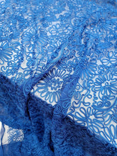 Load image into Gallery viewer, Heavy Bridal Lace Fabric Royal Blue Floral Embroidery Cord Fabric By The Yard
