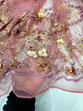 Load image into Gallery viewer, Beaded Lace 3d Embroidered Floral Bridal Coral Fabric By The Yard
