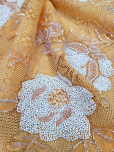 Load image into Gallery viewer, Orange Embroidery Beads Sequins Lace Fabric 57” Width Sold BTY
