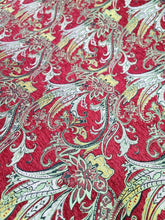 Load image into Gallery viewer, Red brocade yellow damask fabric sold by the yard chenille brocade for upholster
