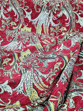 Load image into Gallery viewer, Red brocade yellow damask fabric sold by the yard chenille brocade for upholster
