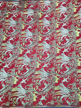 Load image into Gallery viewer, Red brocade yellow damask fabric sold by the yard chenille brocade for upholster
