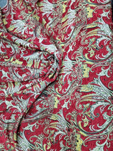 Load image into Gallery viewer, Red brocade yellow damask fabric sold by the yard chenille brocade for upholster
