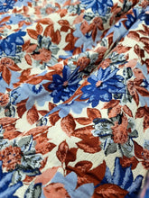 Load image into Gallery viewer, Fabric Sold By The Yard Chenille Brocade Floral Flowers Blue Orange Upholstery
