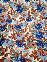 Load image into Gallery viewer, Fabric Sold By The Yard Chenille Brocade Floral Flowers Blue Orange Upholstery
