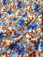 Load image into Gallery viewer, Fabric Sold By The Yard Chenille Brocade Floral Flowers Blue Orange Upholstery
