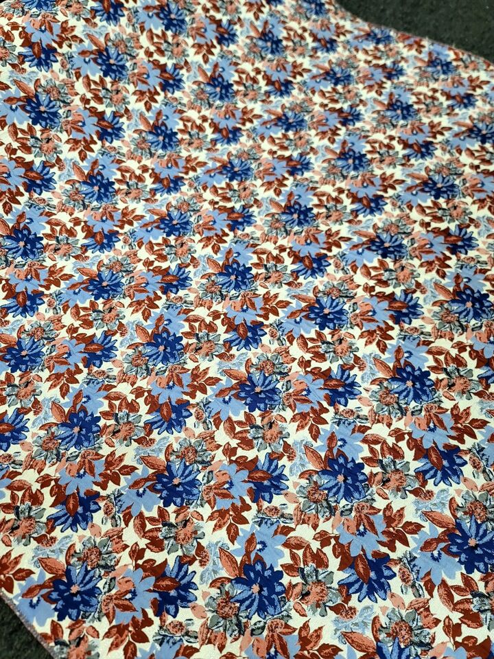 Fabric Sold By The Yard Chenille Brocade Floral Flowers Blue Orange Upholstery