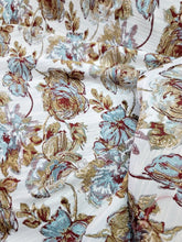 Load image into Gallery viewer, Fabric Sold By The Yard Chenille Brocade Floral Aqua Blue Brown Beige Upholstery
