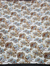 Load image into Gallery viewer, Fabric Sold By The Yard Chenille Brocade Floral Aqua Blue Brown Beige Upholstery
