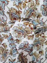 Load image into Gallery viewer, Fabric Sold By The Yard Chenille Brocade Floral Aqua Blue Brown Beige Upholstery
