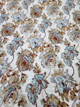 Load image into Gallery viewer, Fabric Sold By The Yard Chenille Brocade Floral Aqua Blue Brown Beige Upholstery
