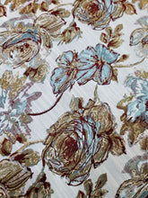 Load image into Gallery viewer, Fabric Sold By The Yard Chenille Brocade Floral Aqua Blue Brown Beige Upholstery
