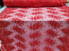 Load image into Gallery viewer, Red Beaded Lace 3d Floral Flowers Fabric by The Yard New Fashion Quinceañera
