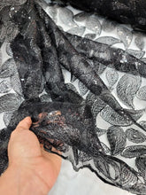 Load image into Gallery viewer, Black Lace Fabric Sold By The Yard Corded Embroidery With Sequins On a Mesh
