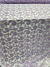 Load image into Gallery viewer, Lavender Lace Floral Flowers Sequins Embroidered Fabric Sold By Yard Prom Dress
