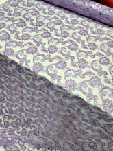 Load image into Gallery viewer, Lavender Lace Floral Flowers Sequins Embroidered Fabric Sold By Yard Prom Dress
