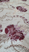 Load image into Gallery viewer, Fabric Sold By The Yard Burgundy Mauve Floral Brocade Beige Background Fabric
