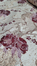 Load image into Gallery viewer, Fabric Sold By The Yard Burgundy Mauve Floral Brocade Beige Background Fabric
