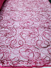 Load image into Gallery viewer, Fuchsia Spider Web Embroidery Lace Sequin Prom Fabric Sold by the Yard Quinceañe
