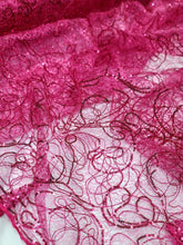 Load image into Gallery viewer, Fuchsia Spider Web Embroidery Lace Sequin Prom Fabric Sold by the Yard Quinceañe
