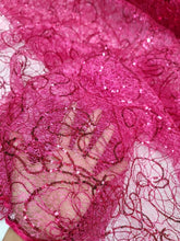 Load image into Gallery viewer, Fuchsia Spider Web Embroidery Lace Sequin Prom Fabric Sold by the Yard Quinceañe
