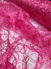 Load image into Gallery viewer, Fuchsia Spider Web Embroidery Lace Sequin Prom Fabric Sold by the Yard Quinceañe
