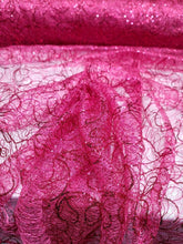 Load image into Gallery viewer, Fuchsia Spider Web Embroidery Lace Sequin Prom Fabric Sold by the Yard Quinceañe
