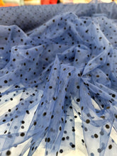 Load image into Gallery viewer, Navy Blue Tulle Black Velvet Polka-dot Fabric Sold By The Yard For Dress
