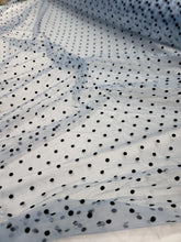 Load image into Gallery viewer, Black Velvet Polka-dot On SKY BLUE Tulle Mesh Fabric Sold By The Yard For Dress
