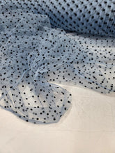 Load image into Gallery viewer, Black Velvet Polka-dot On SKY BLUE Tulle Mesh Fabric Sold By The Yard For Dress
