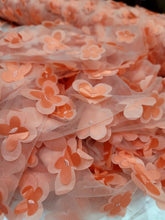 Load image into Gallery viewer, Coral 3d Floral Butterflies On Mesh Fabric Sold By The Yard For Dress Prom Brida
