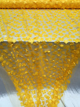 Load image into Gallery viewer, Yellow 3D Floral Embroidery Lace Fabric Sold By The Yard 3d Butterflies Prom
