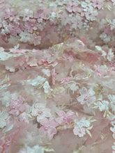 Load image into Gallery viewer, Fabric By The Yard Pink Lace Embroidery 3d Embroidery Floral Flowers On Mesh
