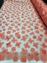 Load image into Gallery viewer, Coral 3d Floral Butterflies On Mesh Fabric Sold By The Yard For Dress Prom Brida
