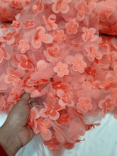 Load image into Gallery viewer, Coral 3d Floral Butterflies On Mesh Fabric Sold By The Yard For Dress Prom Brida
