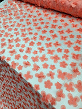 Load image into Gallery viewer, Coral 3d Floral Butterflies On Mesh Fabric Sold By The Yard For Dress Prom Brida
