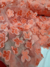 Load image into Gallery viewer, Coral 3d Floral Butterflies On Mesh Fabric Sold By The Yard For Dress Prom Brida
