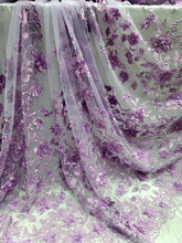 Load image into Gallery viewer, 3d Lace Lavender Embroidery Pearls 3d Floral Fabric By The Yard Prom BRIDAL DRES
