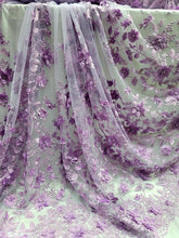 Load image into Gallery viewer, 3d Lace Lavender Embroidery Pearls 3d Floral Fabric By The Yard Prom BRIDAL DRES
