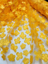 Load image into Gallery viewer, Yellow 3D Floral Embroidery Lace Fabric Sold By The Yard 3d Butterflies Prom
