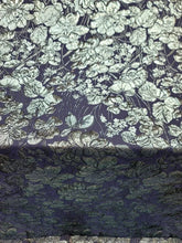 Load image into Gallery viewer, Aqua Blue Metallic Floral Brocade Fabric (60 in.) Sold By The Yard Navy Blue
