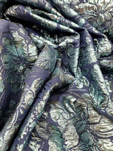 Load image into Gallery viewer, Aqua Blue Metallic Floral Brocade Fabric (60 in.) Sold By The Yard Navy Blue
