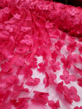 Load image into Gallery viewer, Fuchsia Fabric Lace 3d Floral Flowers On Mesh Fabric Sold by Yard Butterflies
