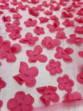 Load image into Gallery viewer, Fuchsia Fabric Lace 3d Floral Flowers On Mesh Fabric Sold by Yard Butterflies
