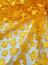 Load image into Gallery viewer, Yellow 3D Floral Embroidery Lace Fabric Sold By The Yard 3d Butterflies Prom
