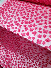 Load image into Gallery viewer, Fuchsia Fabric Lace 3d Floral Flowers On Mesh Fabric Sold by Yard Butterflies
