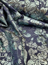 Load image into Gallery viewer, Aqua Blue Metallic Floral Brocade Fabric (60 in.) Sold By The Yard Navy Blue
