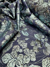 Load image into Gallery viewer, Aqua Blue Metallic Floral Brocade Fabric (60 in.) Sold By The Yard Navy Blue
